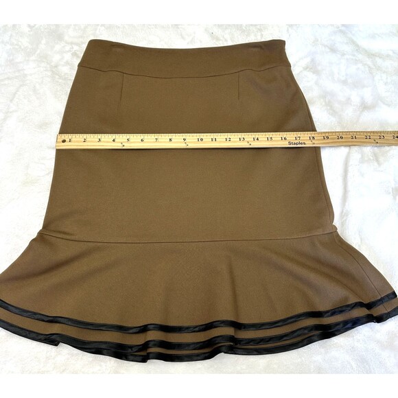 ECCOCI Women's Dark Beige A-Line Flounce Hem Knee-Length Stretch Skirt Sz 4 - Picture 4 of 8